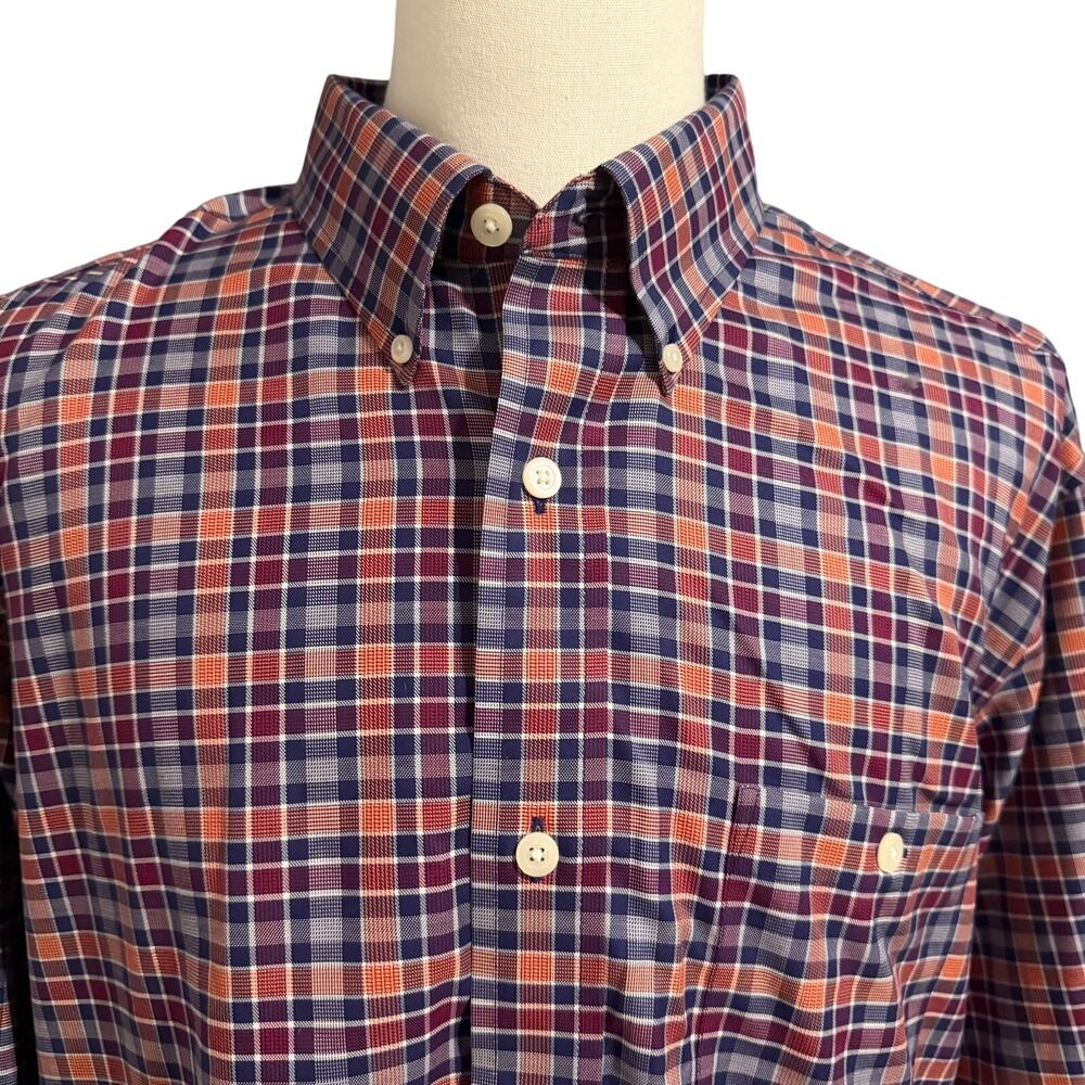 Orvis Men Blue Orange Plaid Button Down Shirt Sz XL Tall Classic Falltime Preppy